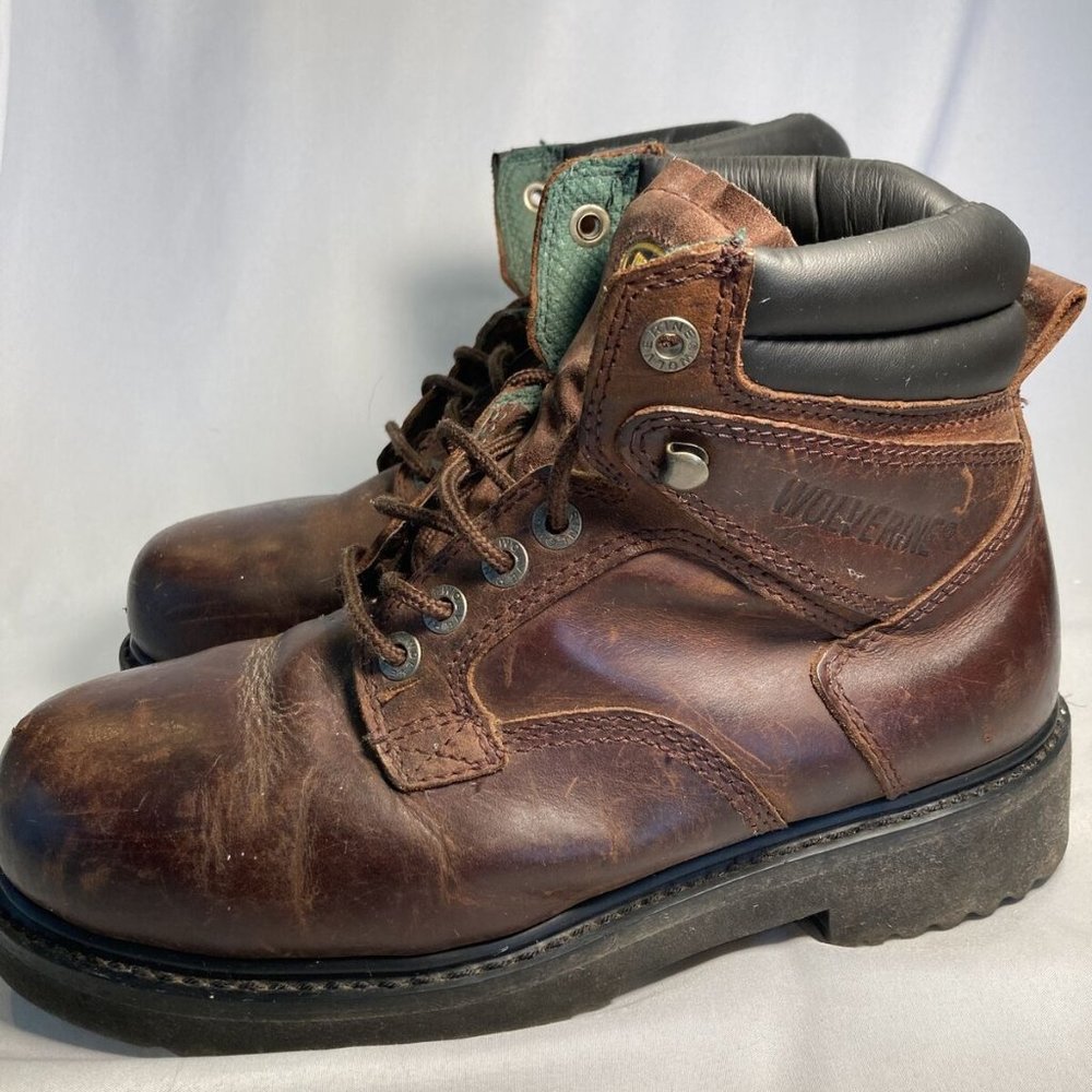 Wolverine Brown Leather Steel Toe 6" Ankle Work Boots Mens Size 9 EE EUR 42
